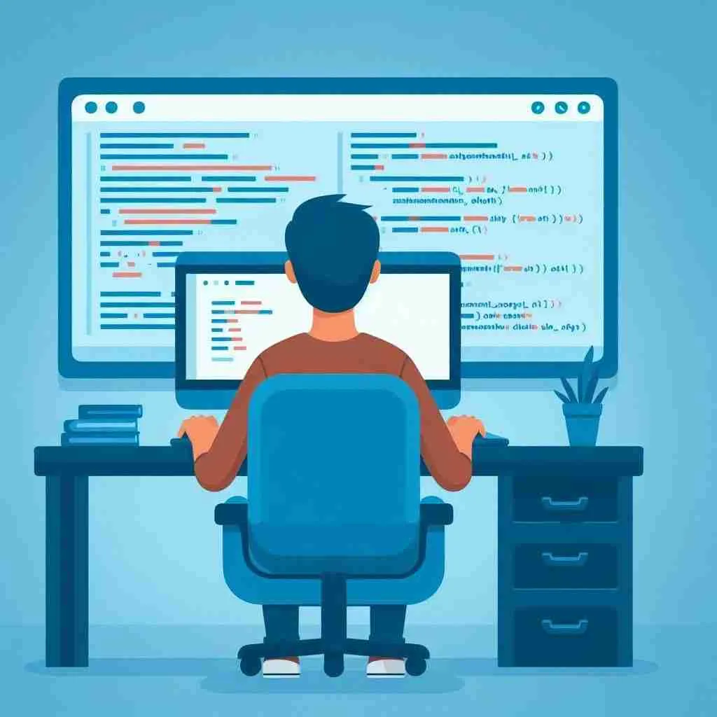 person sitting at computer coding
